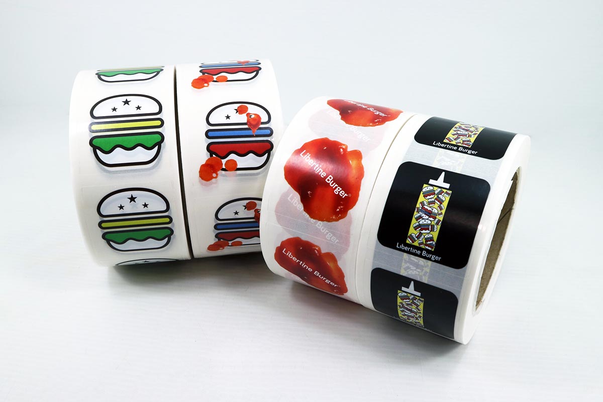 4 examples of vinyl stickers cut on rolls